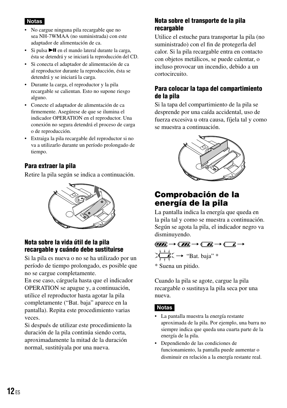 Comprobación de la energía de la pila | Sony D-NE520 User Manual | Page 46 / 103