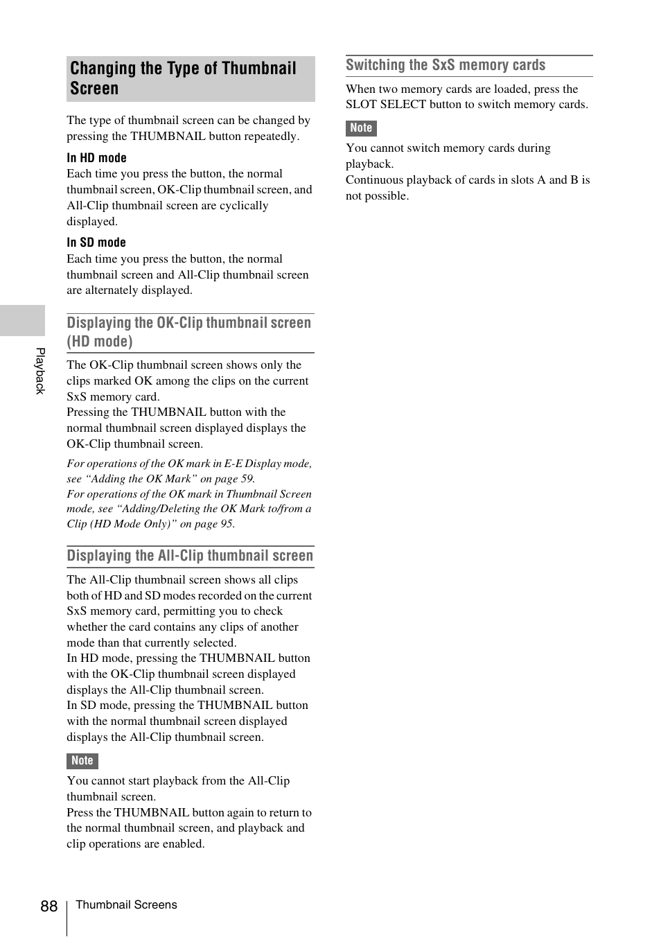 Changing the type of thumbnail screen | Sony PMW-F3K User Manual | Page 88 / 164