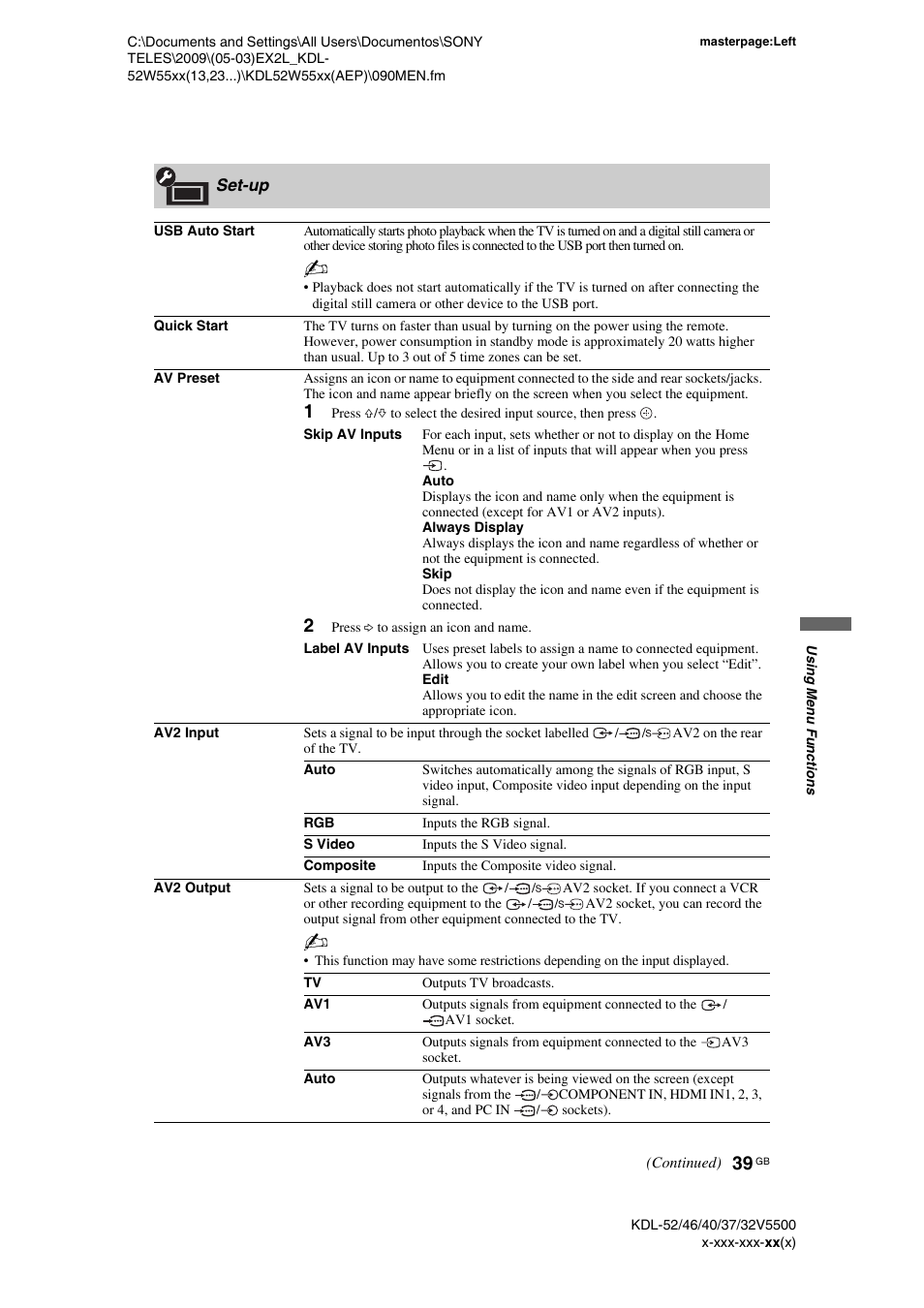 Set-up, 2 press g to assign an icon and name | Sony BRAVIA KDL-32E55xx User Manual | Page 39 / 55