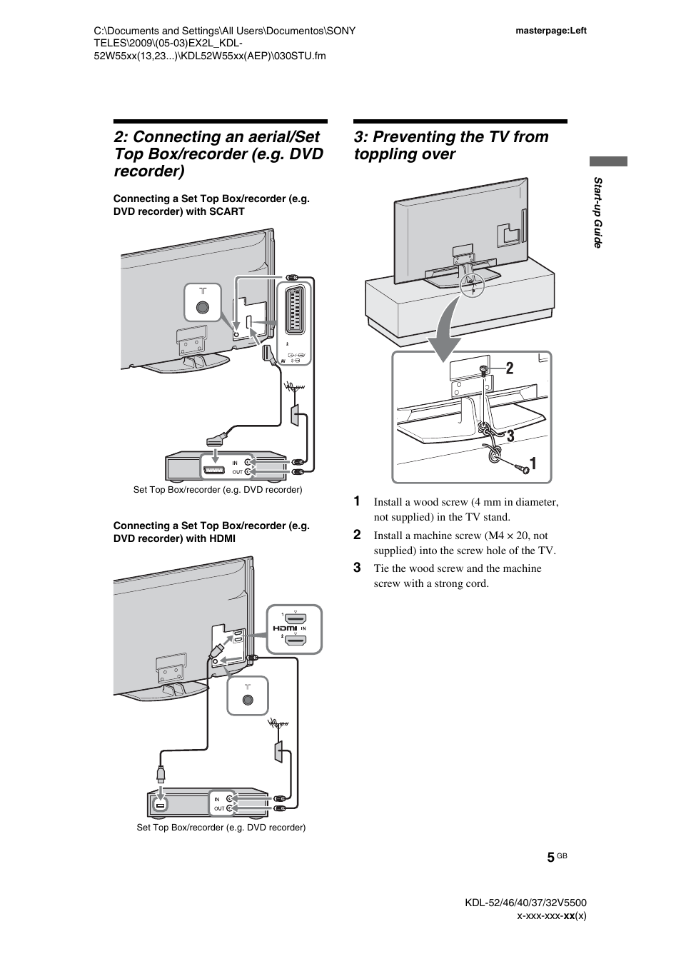 Preventing the tv from toppling over | Sony BRAVIA KDL-32E55xx User Manual | Page 5 / 55