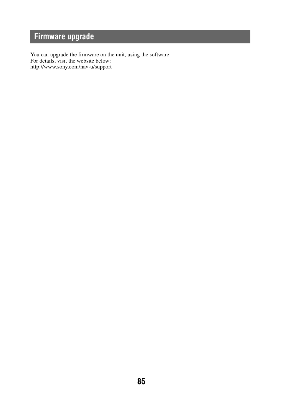 Firmware upgrade | Sony NAV-U NV-U84 User Manual | Page 85 / 85