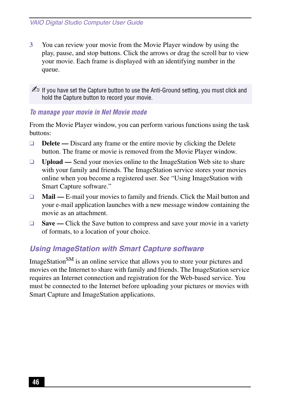 Using imagestation with smart capture software | Sony VAIO Digital Studio User Manual | Page 46 / 93