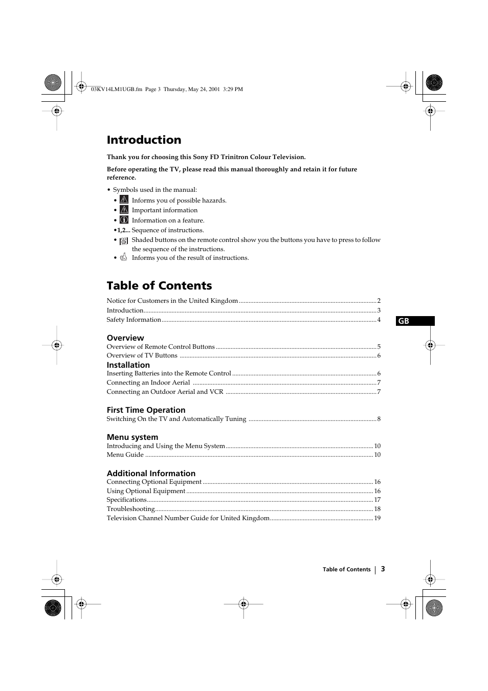 Sony KV-14LM1U User Manual | Page 3 / 20