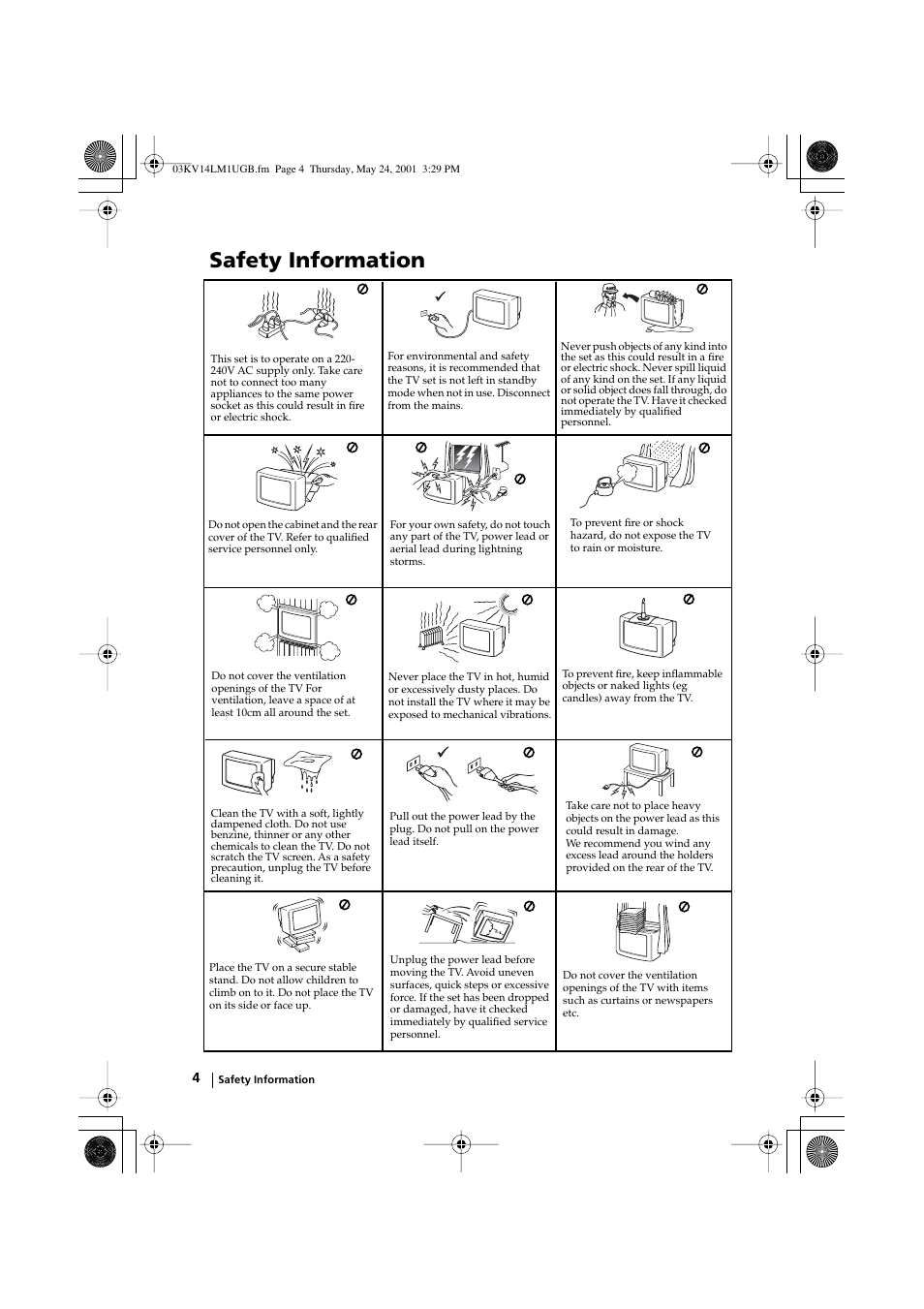 Safety information | Sony KV-14LM1U User Manual | Page 4 / 20
