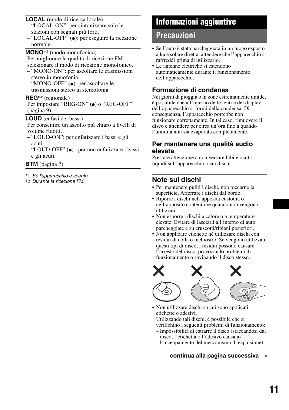 Informazioni aggiuntive, Precauzioni, Note sui dischi | Informazioni aggiuntive precauzioni | Sony CDX-GT20 User Manual | Page 57 / 80