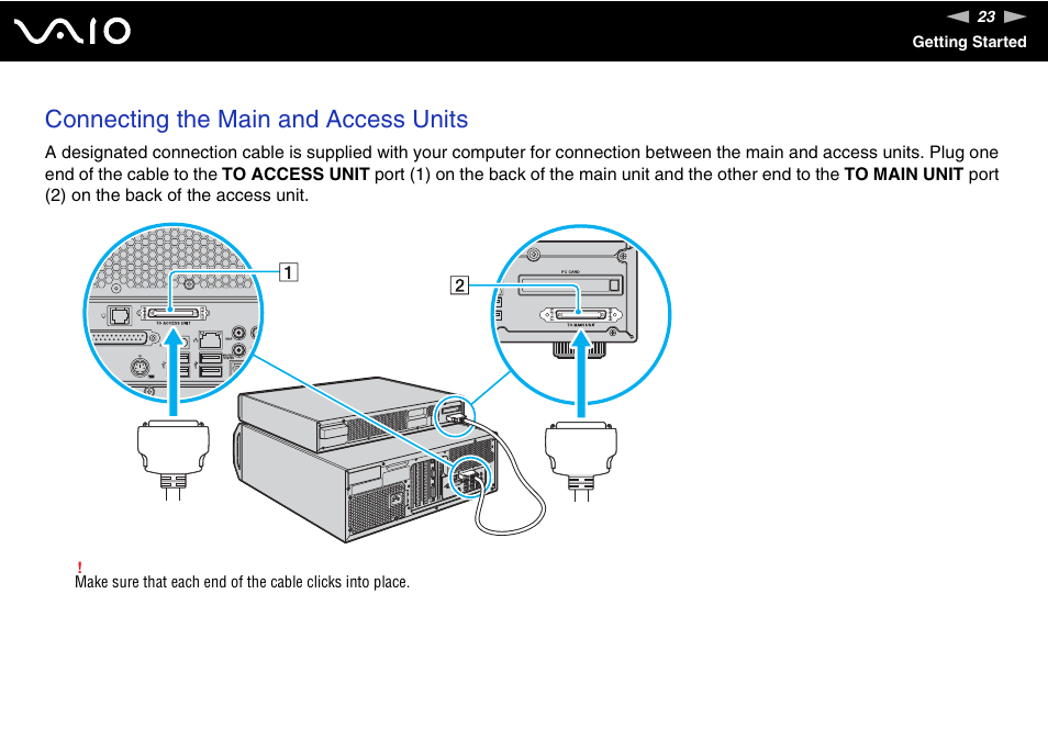 Connecting the main and access units | Sony VGC-RM1 User Manual | Page 23 / 170