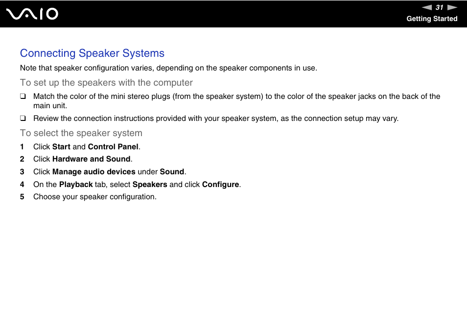 Connecting speaker systems | Sony VGC-RM1 User Manual | Page 31 / 170