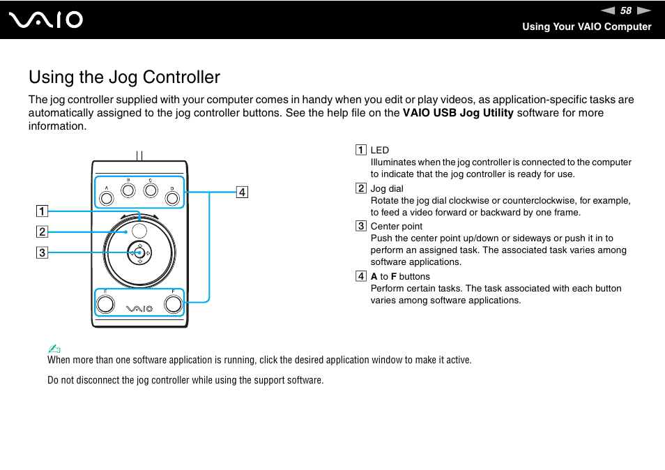 Using the jog controller | Sony VGC-RM1 User Manual | Page 58 / 170