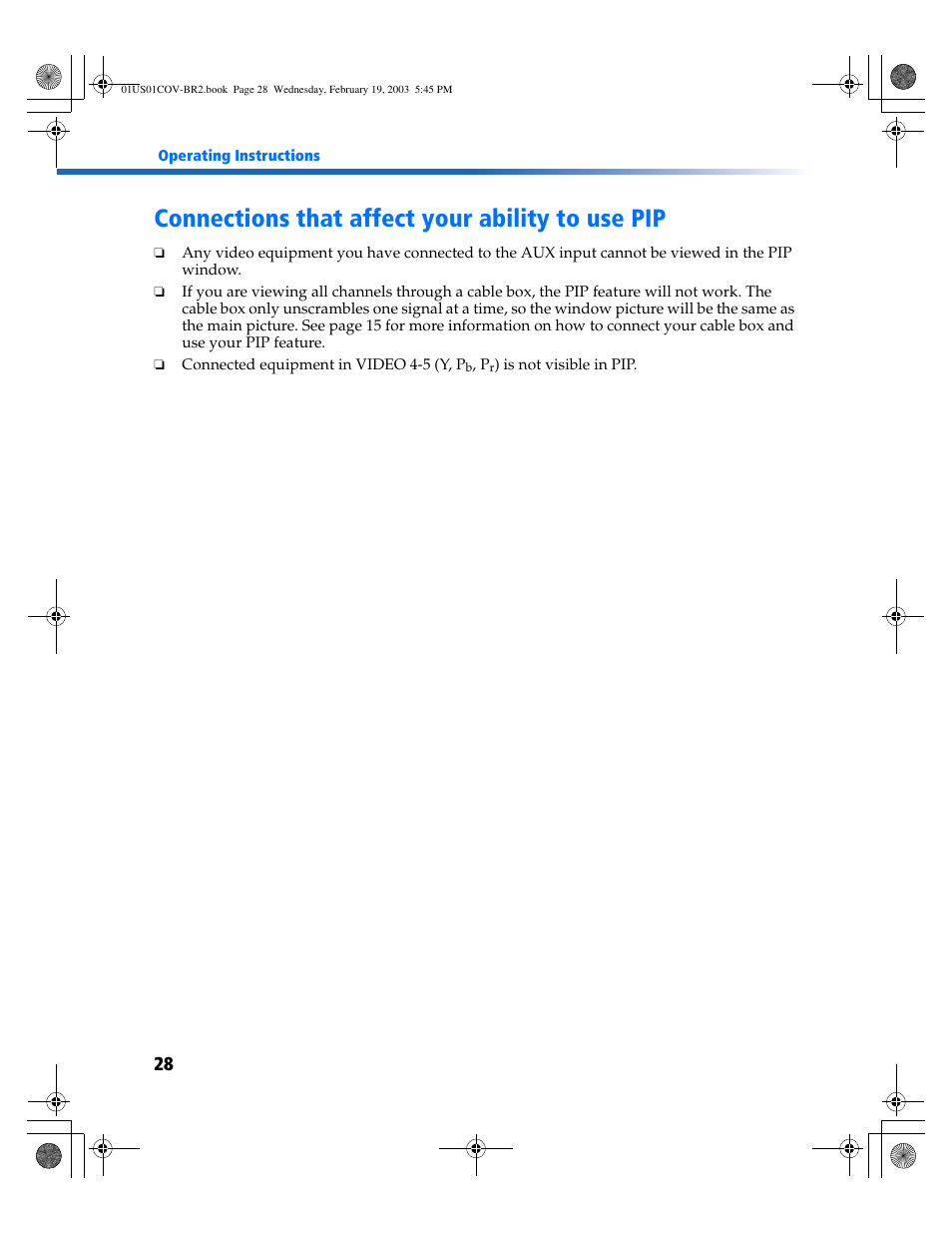 Connections that affect your ability to use pip | Sony KV-27FV310 User Manual | Page 36 / 68