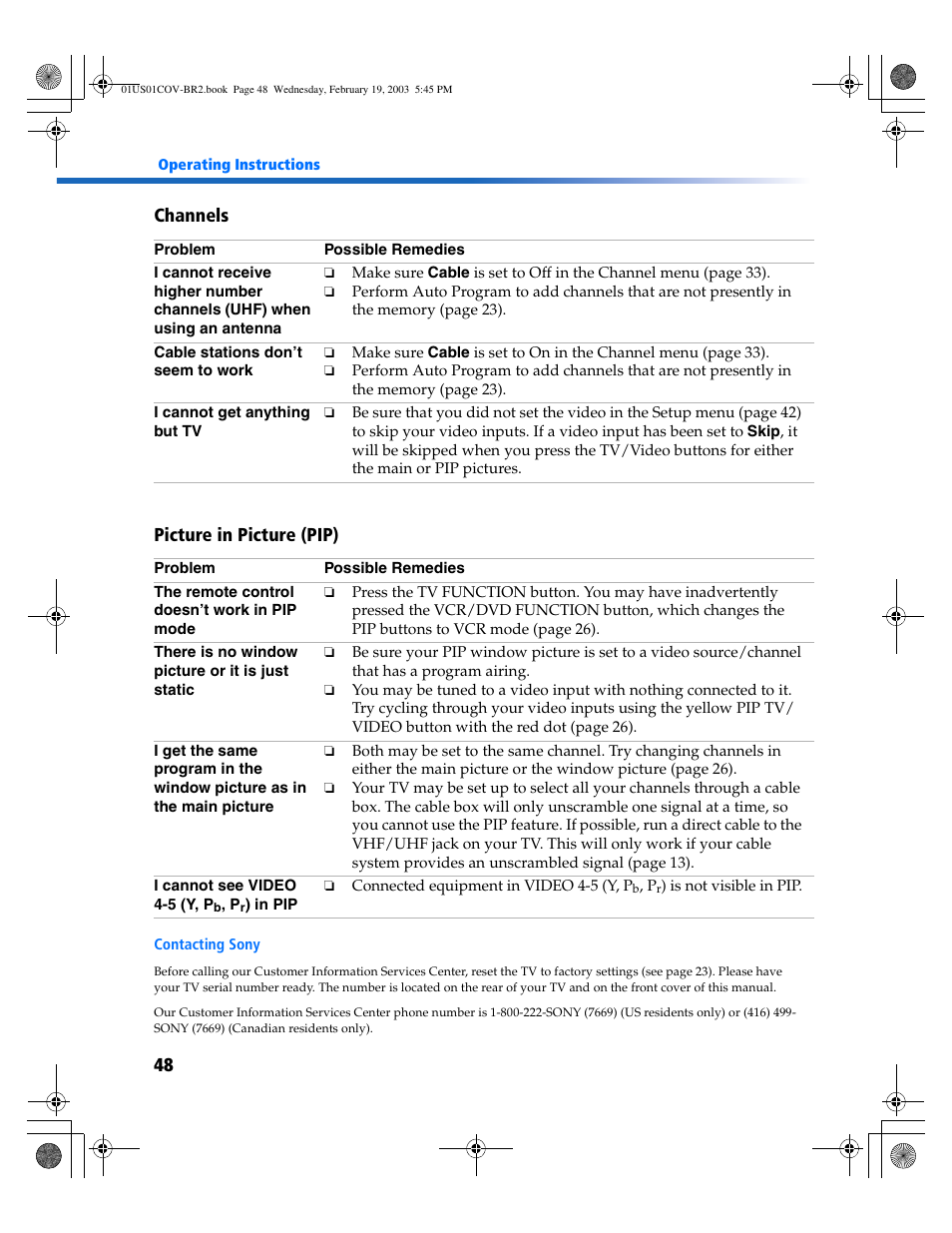 Channels picture in picture (pip) | Sony KV-27FV310 User Manual | Page 56 / 68