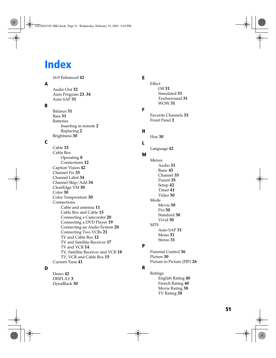 Index | Sony KV-27FV310 User Manual | Page 59 / 68