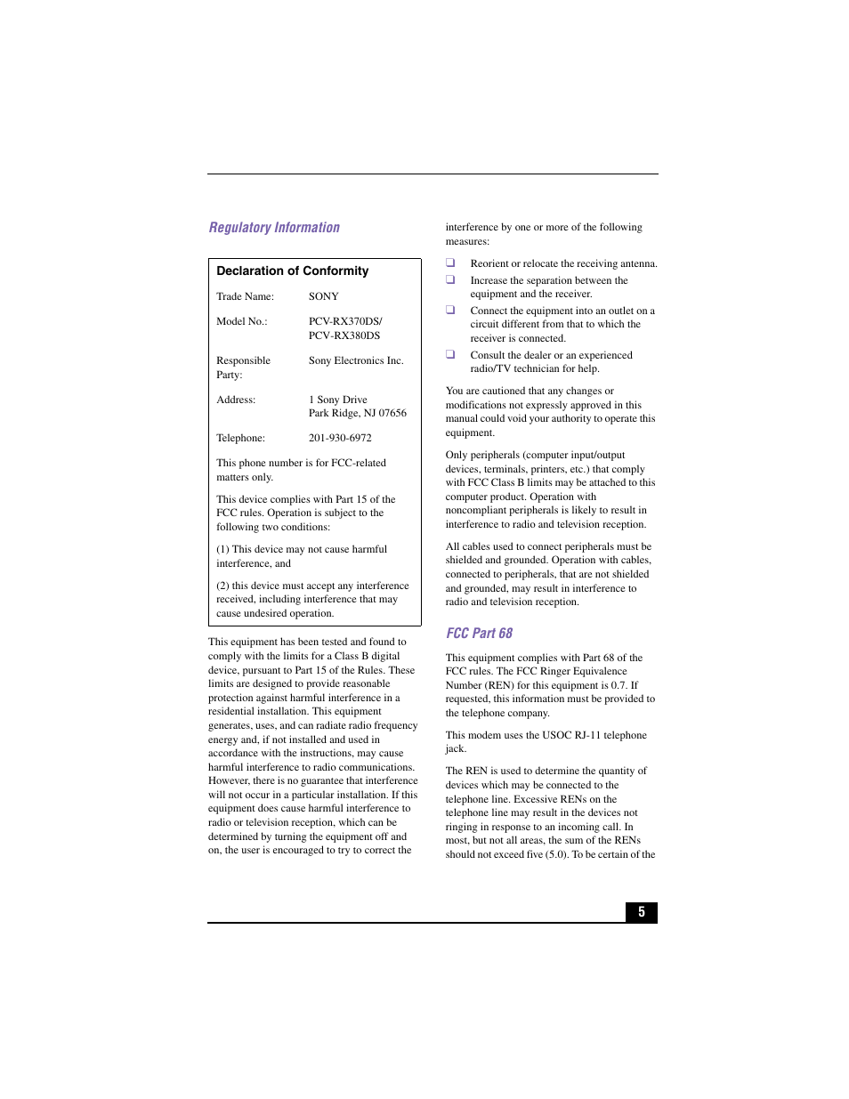 Sony PCV-RX380DS User Manual | Page 5 / 100
