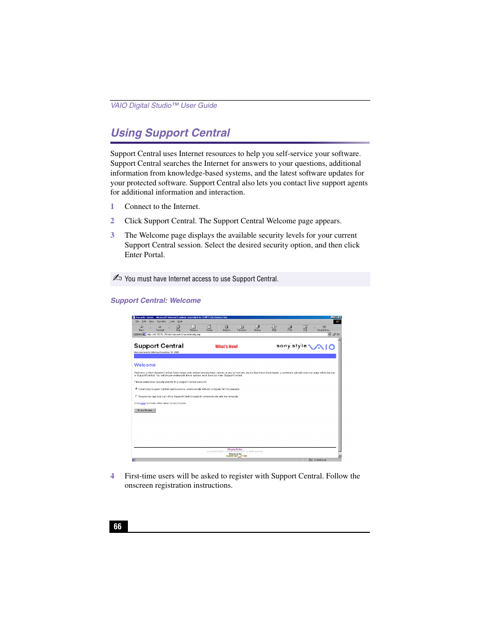 Using support central | Sony PCV-RX380DS User Manual | Page 66 / 100