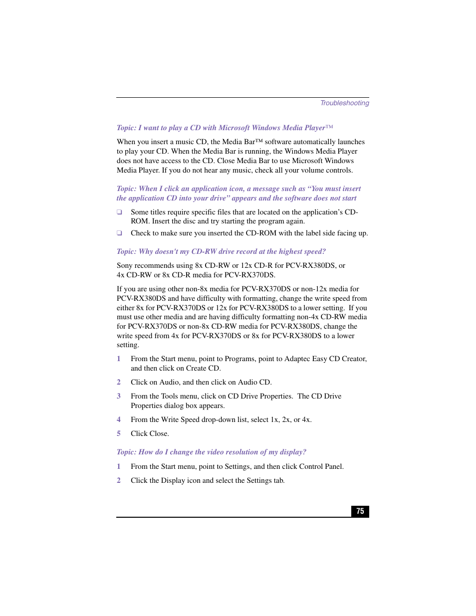 Sony PCV-RX380DS User Manual | Page 75 / 100