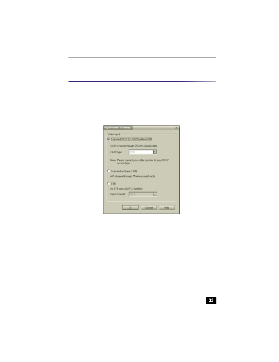 Setting up giga pocket for tv viewing | Sony VAIO PCV-RX490TV User Manual | Page 35 / 142