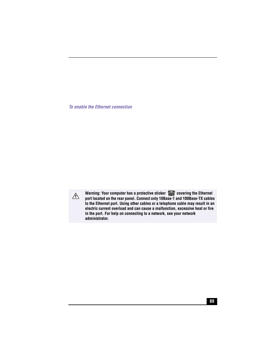 Enabling ethernet | Sony VAIO PCV-RX490TV User Manual | Page 91 / 142