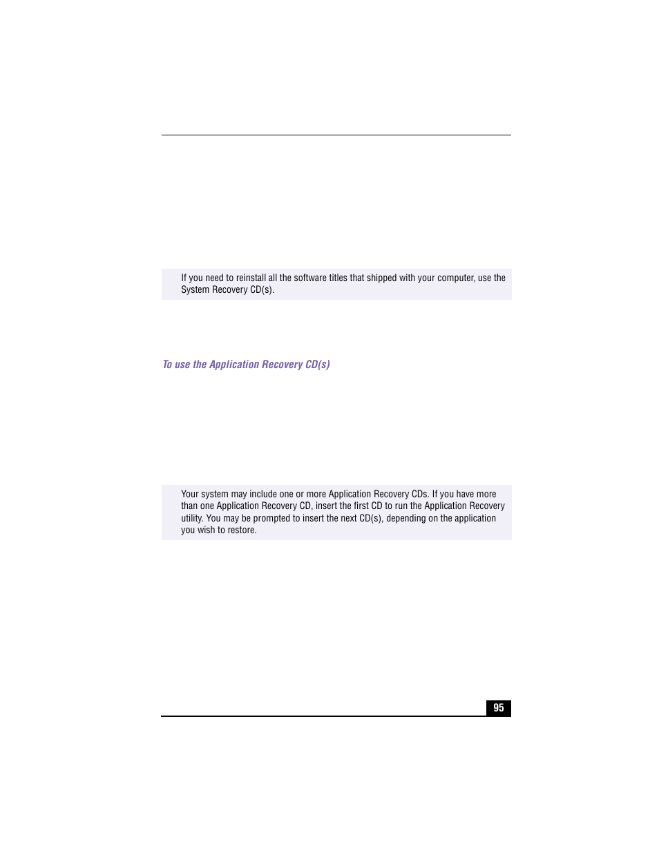 Using the application recovery cd(s) | Sony VAIO PCV-RX490TV User Manual | Page 97 / 142