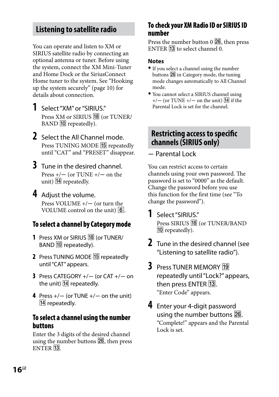 Listening to satellite radio | Sony CMT-HX7BT User Manual | Page 16 / 40