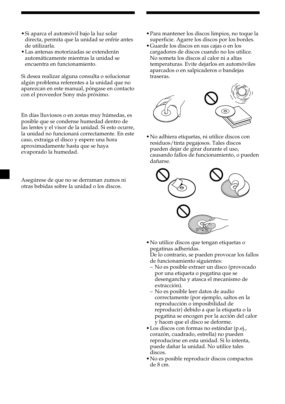 6precauciones, Notas sobre los discos | Sony CDX-CA580X User Manual | Page 24 / 40
