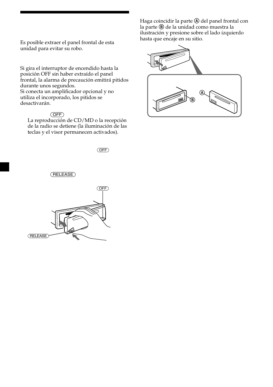 8extracción del panel frontal | Sony CDX-CA580X User Manual | Page 26 / 40