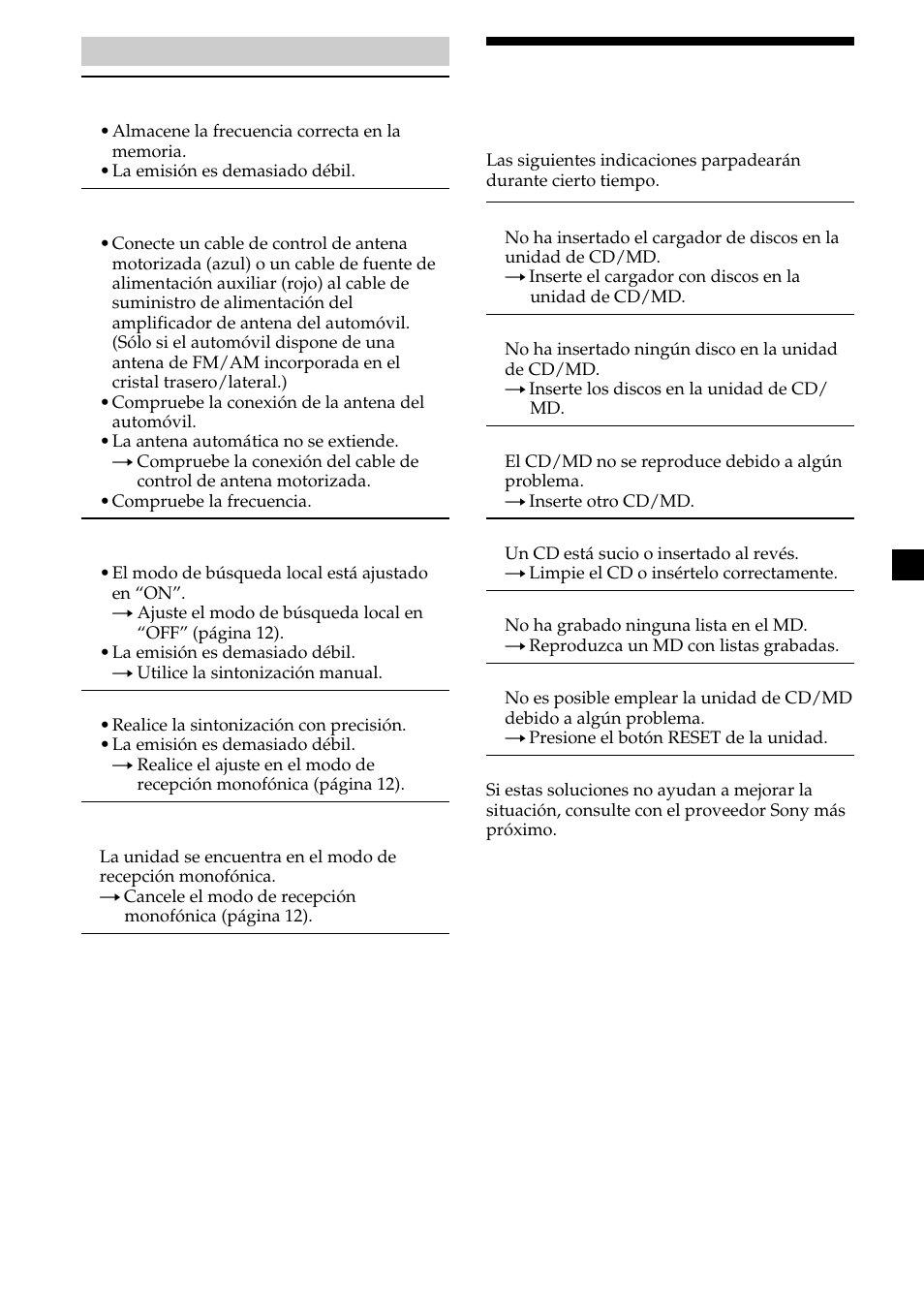 Indicaciones de error | Sony CDX-CA580X User Manual | Page 37 / 40