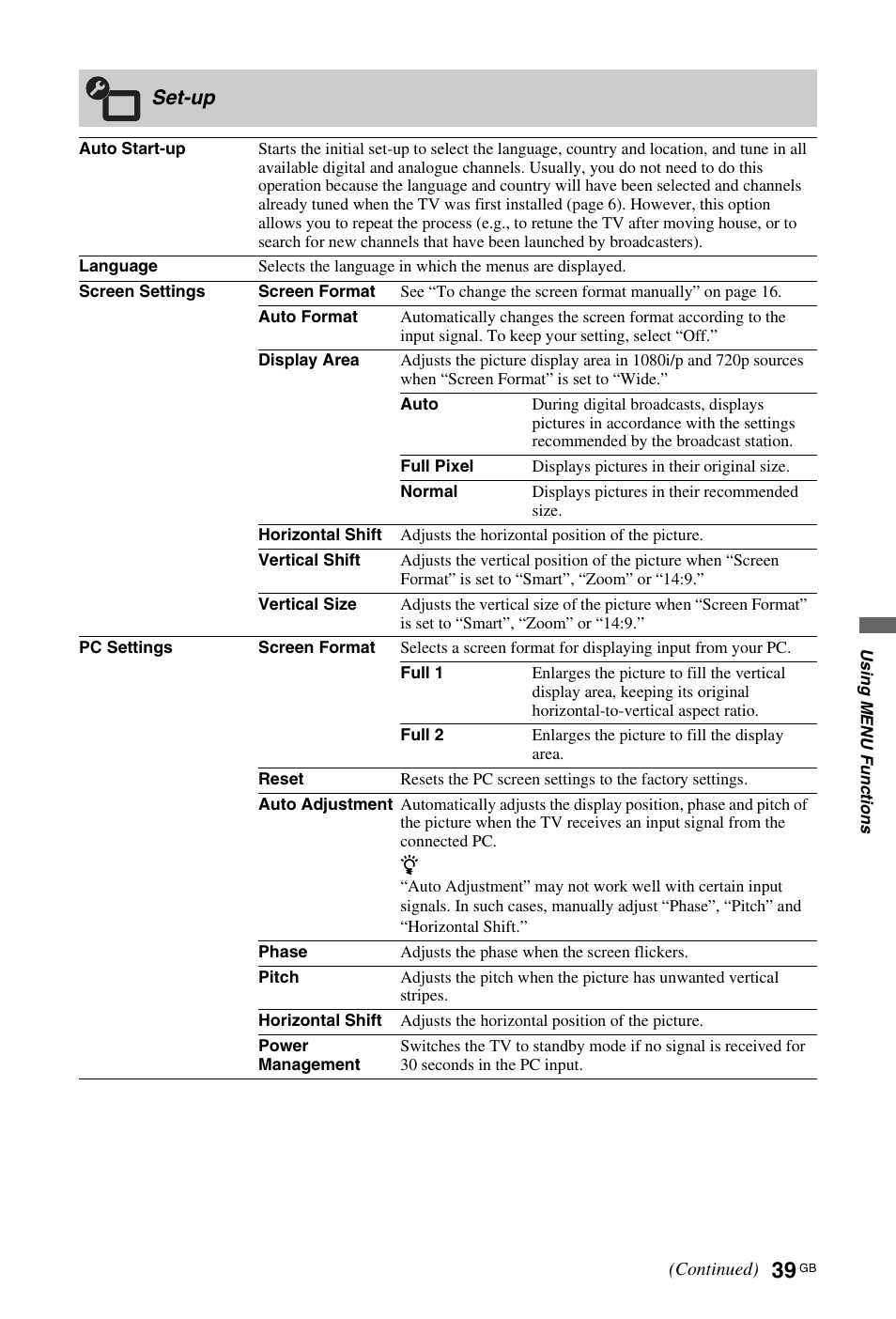 Set-up | Sony 4-106-868-11(1) User Manual | Page 39 / 55