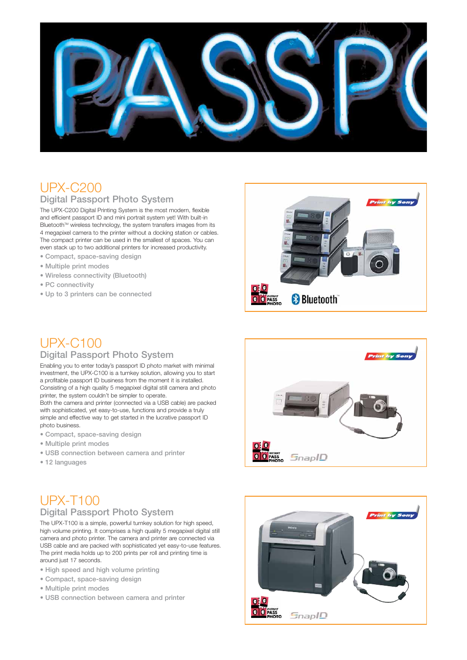 Upx-c100, Upx-t100, Upx-c200 | Digital passport photo system | Sony Professional Photo Printer User Manual | Page 7 / 22