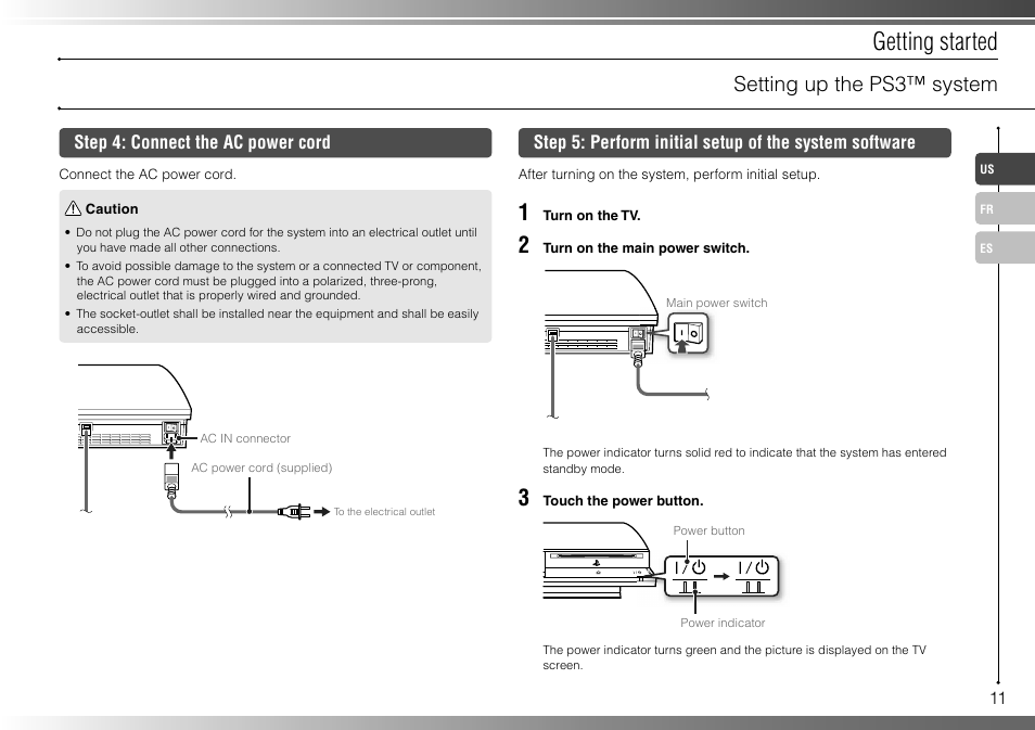 Getting started, Setting up the ps3™ system | Sony 40GB Playstation 3 CECHH01-1.90 User Manual | Page 11 / 100