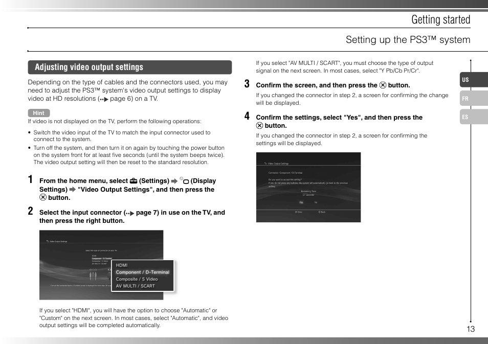 Getting started, Setting up the ps3™ system | Sony 40GB Playstation 3 CECHH01-1.90 User Manual | Page 13 / 100