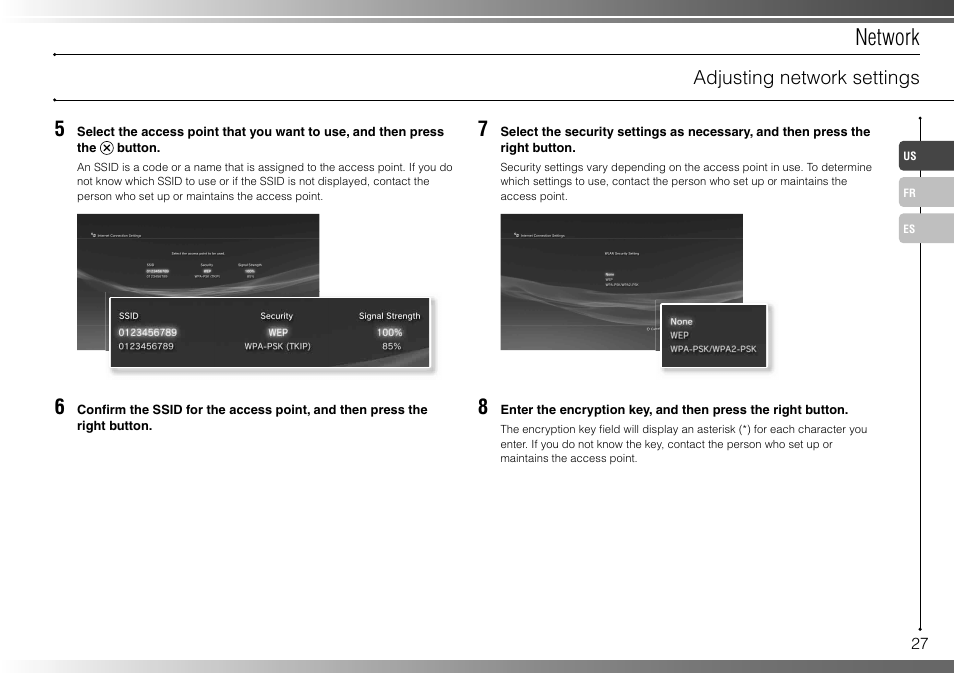 Network, Adjusting network settings | Sony 40GB Playstation 3 CECHH01-1.90 User Manual | Page 27 / 100