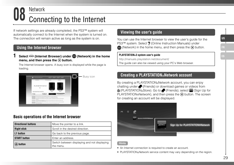 Connecting to the internet, Network | Sony 40GB Playstation 3 CECHH01-1.90 User Manual | Page 29 / 100