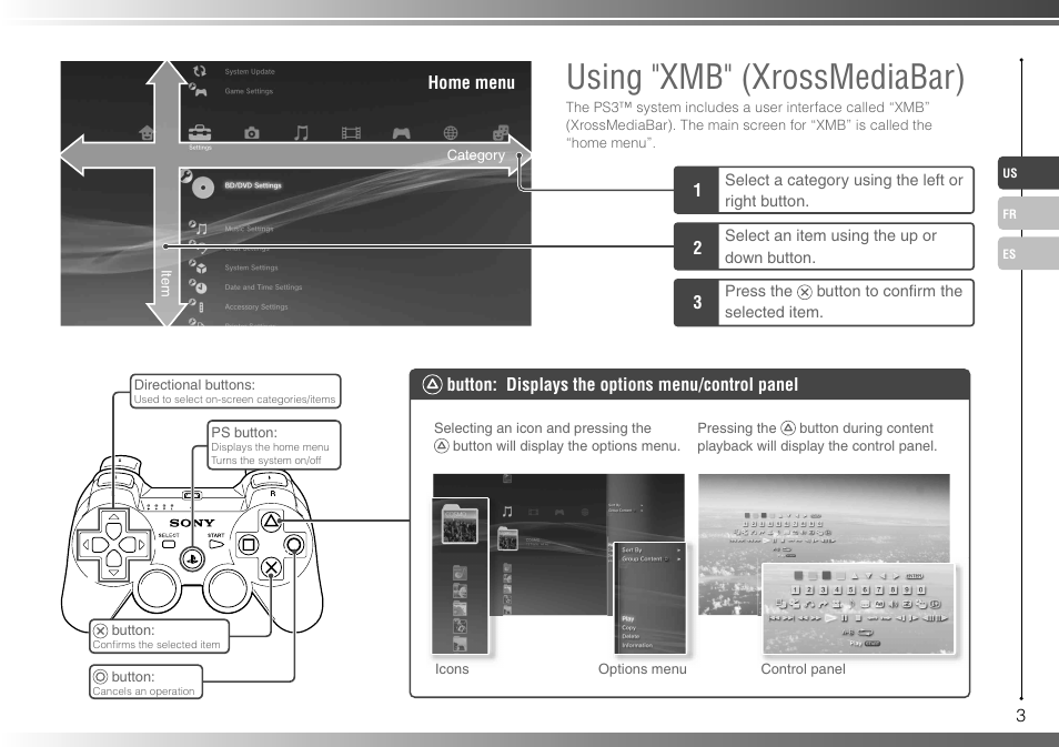 Using "xmb" (xrossmediabar) | Sony 40GB Playstation 3 CECHH01-1.90 User Manual | Page 3 / 100