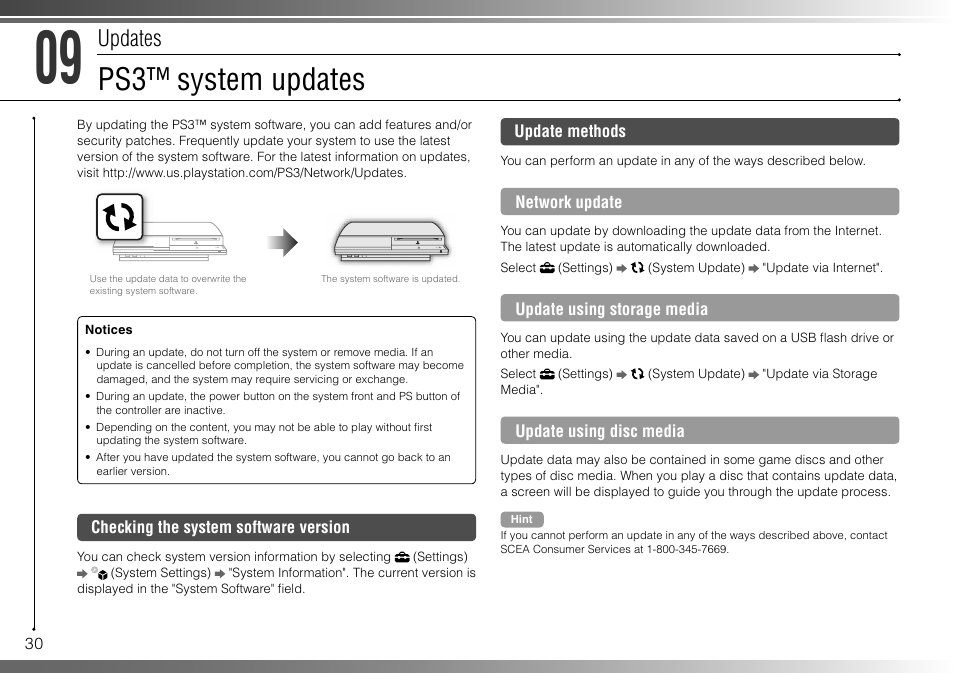Ps3™ system updates, Updates | Sony 40GB Playstation 3 CECHH01-1.90 User Manual | Page 30 / 100