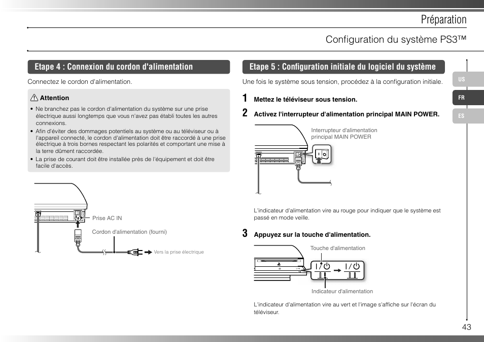 Préparation, Confi guration du système ps3 | Sony 40GB Playstation 3 CECHH01-1.90 User Manual | Page 43 / 100