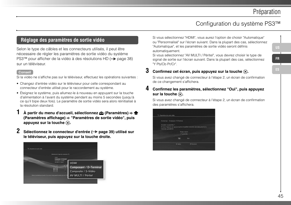 Préparation, Confi guration du système ps3 | Sony 40GB Playstation 3 CECHH01-1.90 User Manual | Page 45 / 100
