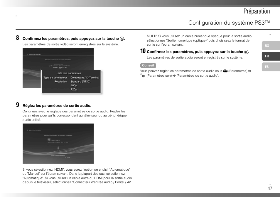 Préparation, Confi guration du système ps3 | Sony 40GB Playstation 3 CECHH01-1.90 User Manual | Page 47 / 100