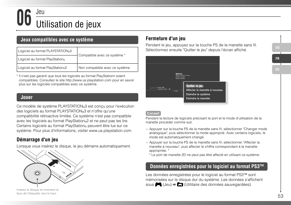 Utilisation de jeux | Sony 40GB Playstation 3 CECHH01-1.90 User Manual | Page 53 / 100