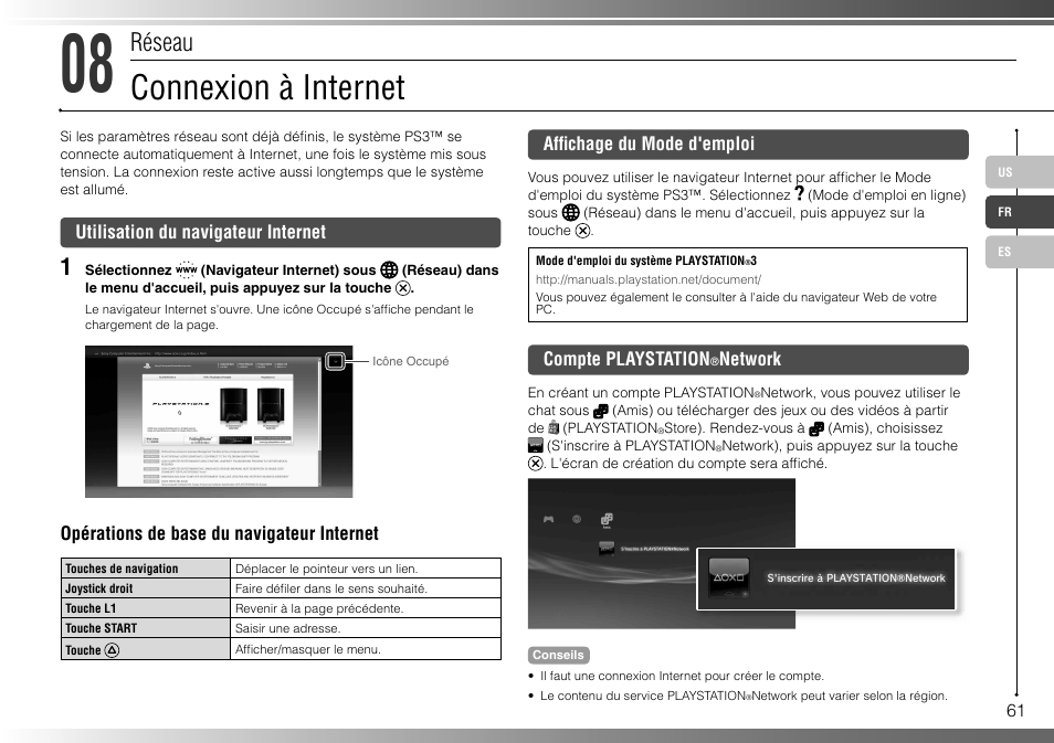 Connexion à internet, Réseau | Sony 40GB Playstation 3 CECHH01-1.90 User Manual | Page 61 / 100