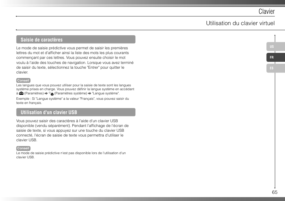 Clavier, Utilisation du clavier virtuel | Sony 40GB Playstation 3 CECHH01-1.90 User Manual | Page 65 / 100