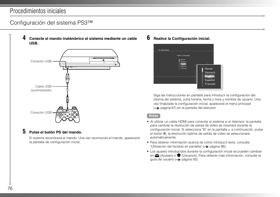 Procedimientos iniciales, Confi guración del sistema ps3 | Sony 40GB Playstation 3 CECHH01-1.90 User Manual | Page 76 / 100