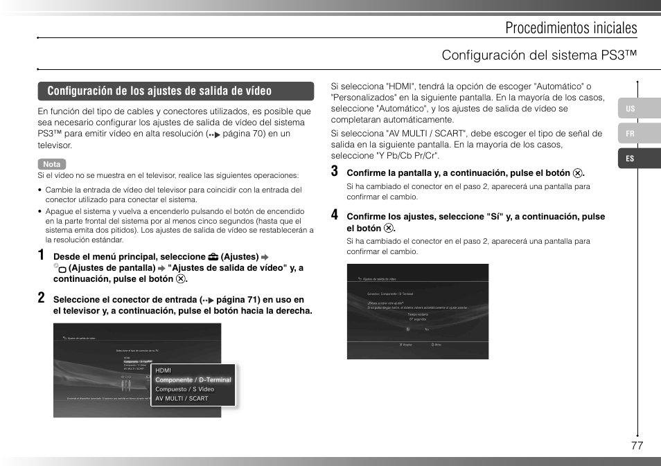 Procedimientos iniciales, Confi guración del sistema ps3 | Sony 40GB Playstation 3 CECHH01-1.90 User Manual | Page 77 / 100
