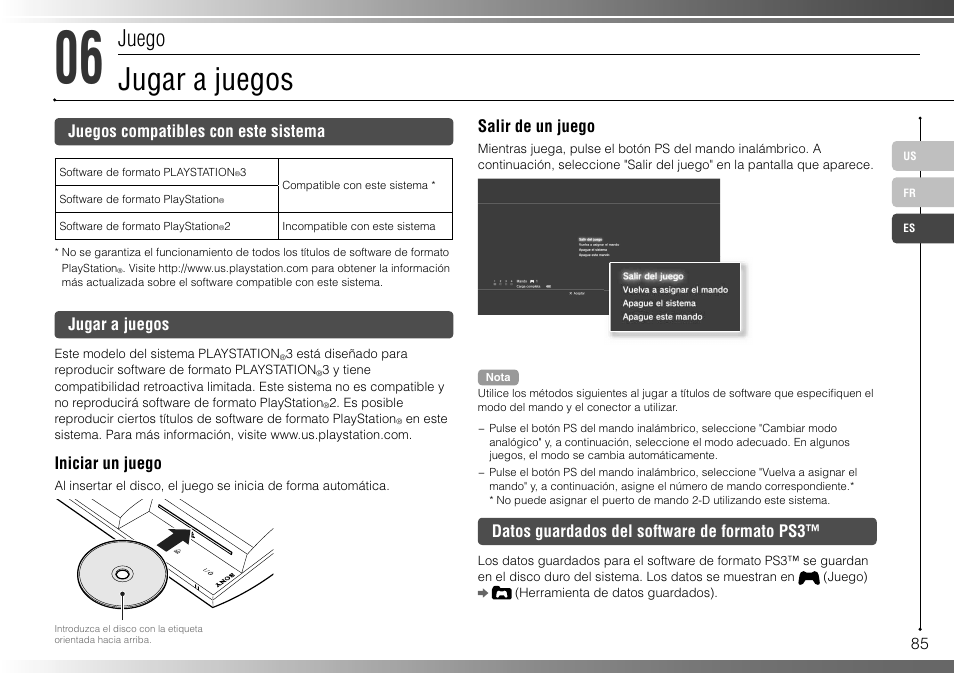 Jugar a juegos, Juego | Sony 40GB Playstation 3 CECHH01-1.90 User Manual | Page 85 / 100