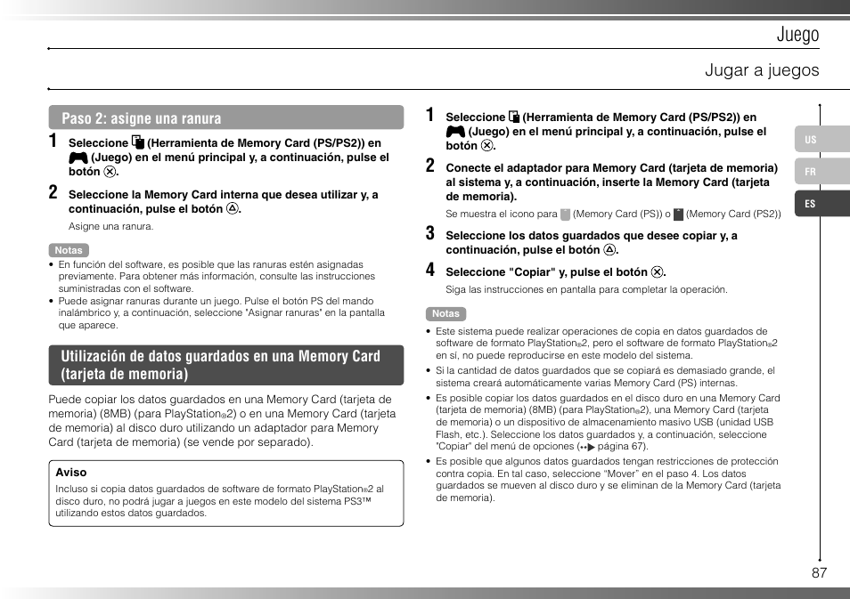 Juego, Jugar a juegos, Paso 2: asigne una ranura | Sony 40GB Playstation 3 CECHH01-1.90 User Manual | Page 87 / 100