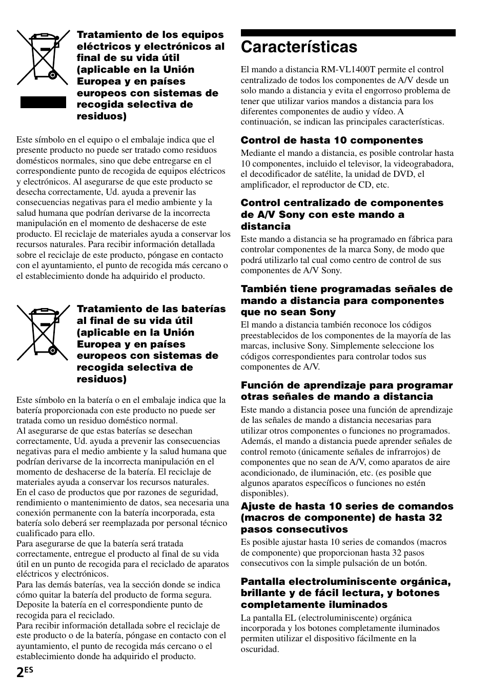 Características | Sony RM-VL1400T User Manual | Page 46 / 180