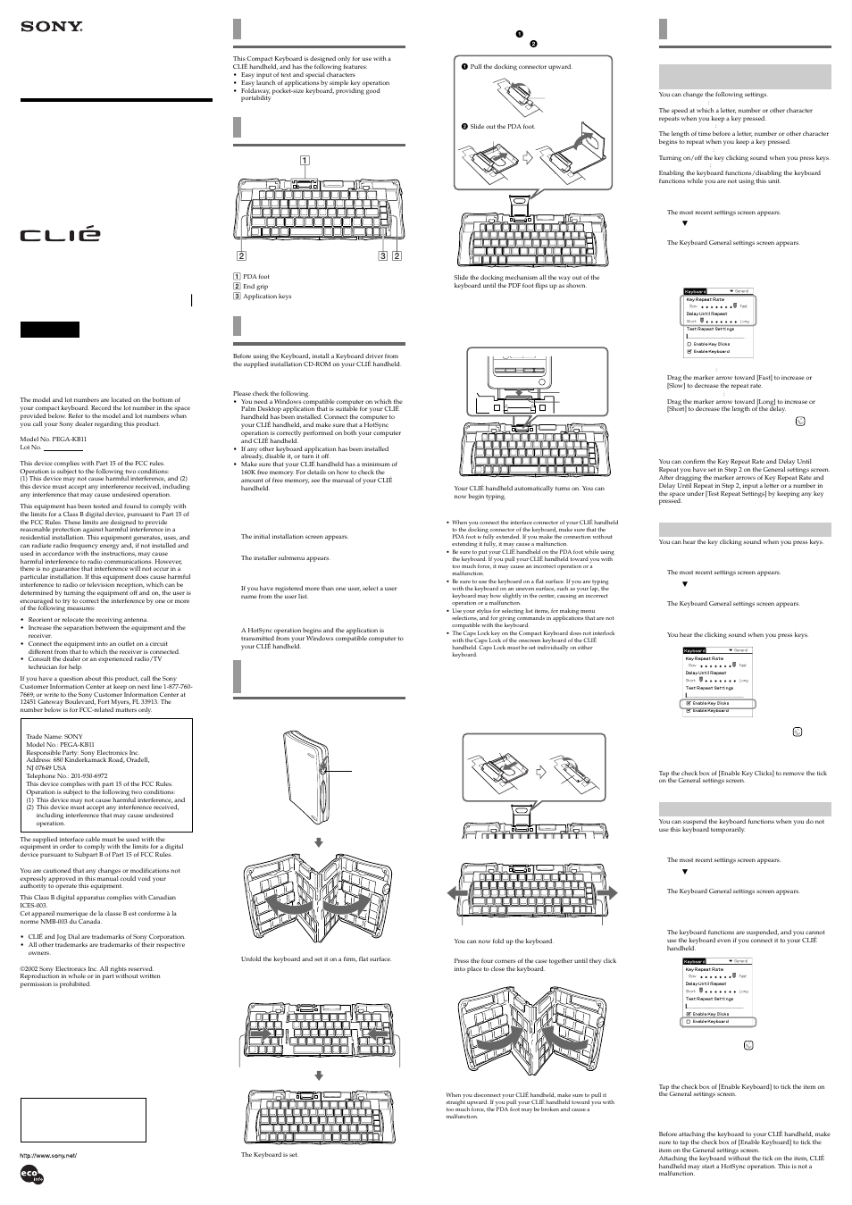 Sony PEGA-KB11 User Manual | 2 pages