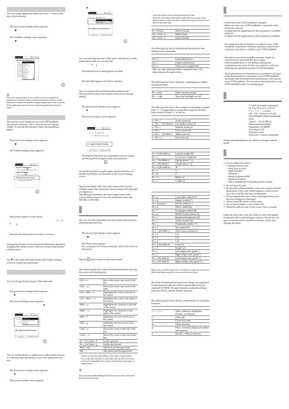 Viewing the help, Troubleshooting, Specifications | Sony PEGA-KB11 User Manual | Page 2 / 2