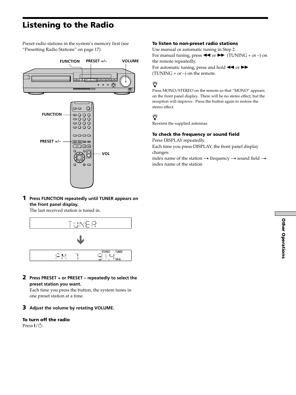 Listening to the radio, Listening to the radio 53 | Sony DAV-S300 User Manual | Page 53 / 68