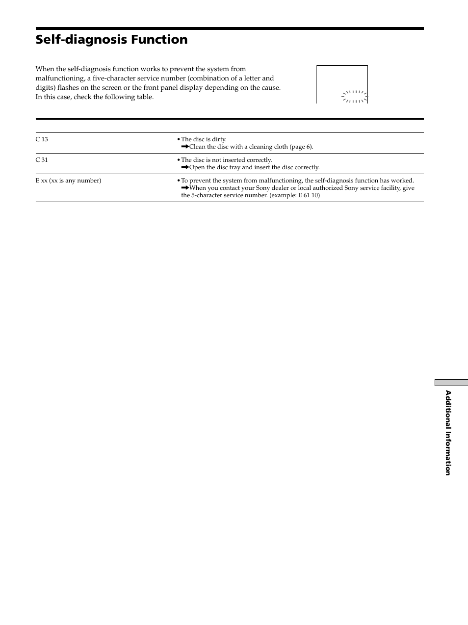 Self-diagnosis function, Self-diagnosis function 59 | Sony DAV-S300 User Manual | Page 59 / 68