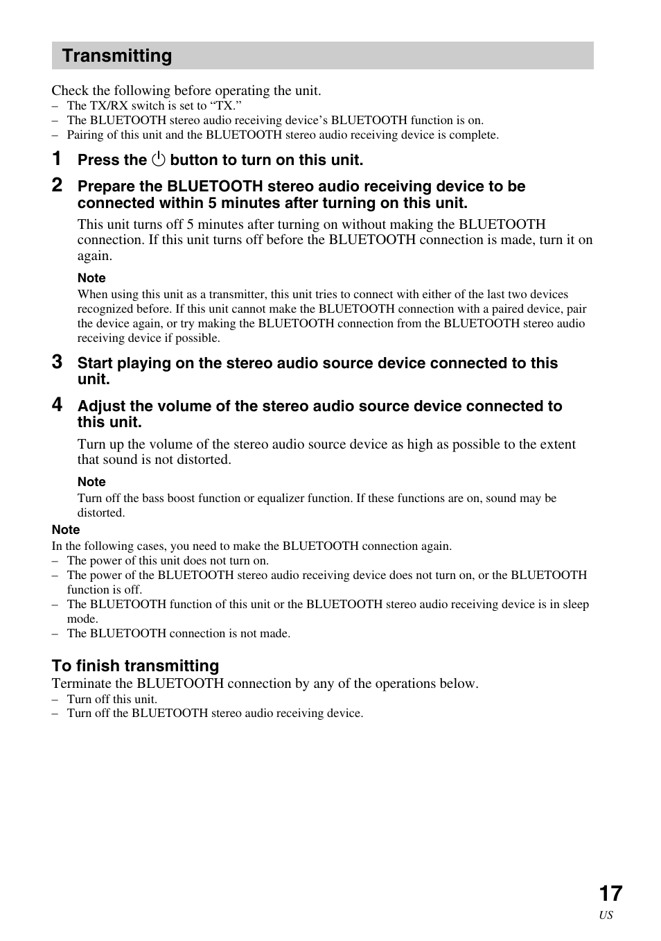 Transmitting | Sony HWS-BTA2W User Manual | Page 17 / 68