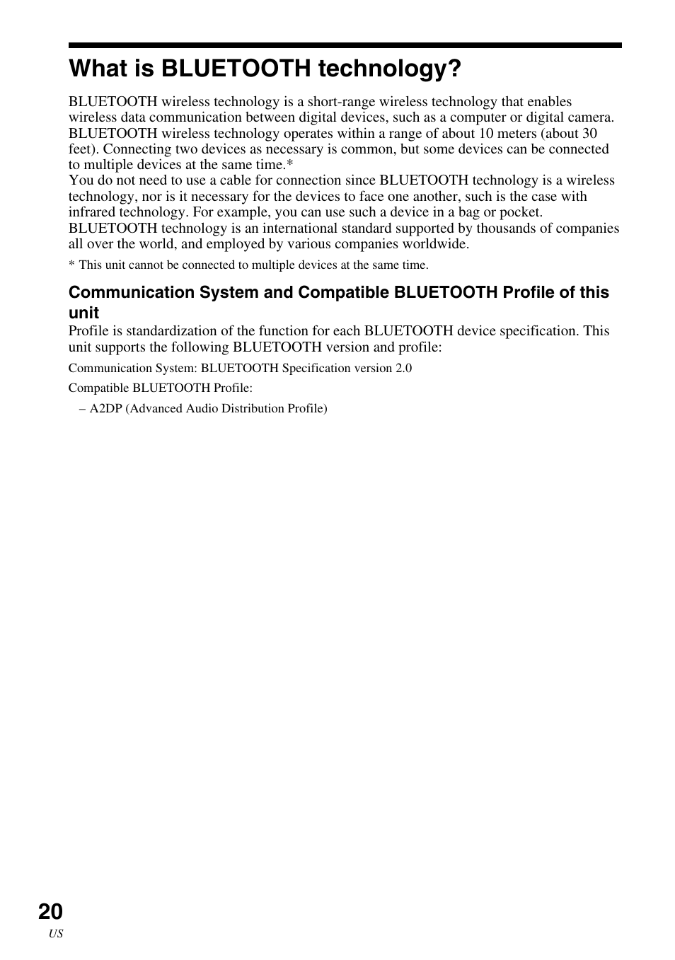 What is bluetooth technology, What is bluetooth, Technology | Sony HWS-BTA2W User Manual | Page 20 / 68